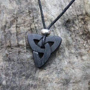 Irish Bog Oak Trinity Necklace, 5000 Year Old  Black Oak Hand Carved Celtic Pendant, Unique Irish Gift For Men, A Piece Of Ireland