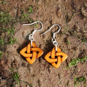 Handcarved Celtic Love Knot Earrings, Irish Yew Wood Celtic Knot Earrings, Perfect 5th Anniversary Gift From Ireland, Irish Design Earrings