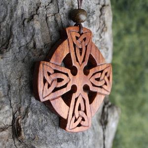 Celtic Cross Wooden Pendant, Large Rosewood Hand Carved Wood Necklace, Irish Cross Necklace, Men&#39;s Cross Pendant Celtic Gift From Ireland