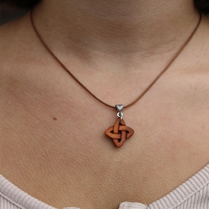 Irish Yew Wood Celtic Love Knot Necklace, Hand-carved Celtic Knot Made In Ireland, Unique Irish Heritage Wooden Charm