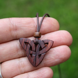 Handcarved Celtic Knot Necklace, Rosewood Celtic Triquetra Necklace, Perfect Gift For Men, Handmade Irish Jewelry For Him