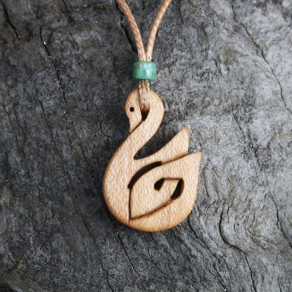 White Swan Necklace, Irish Sycamore Wooden Celtic Swan Pendant, Soul Mate Love Gift Made In Ireland, Unique Irish Wood Gift