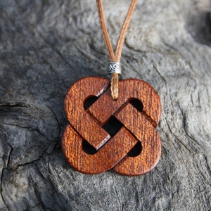 Handcrafted Eternal Love Necklace, Unique Mahogany Celtic Love Knot Pendant, Celtic Wood Jewelry, 5th Wood Anniversary Gift From Ireland