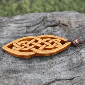 Hand-carved Celtic Knot Wooden Necklace, Large Boxwood Celtic Pendant, Unique Celtic Wood Jewelry, Handmade Gift From Ireland