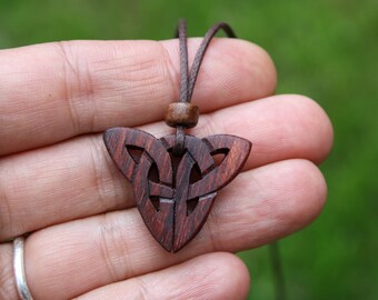 Handcarved Celtic Knot Necklace, Rosewood Celtic Triquetra Necklace, Perfect Gift For Men, Handmade Irish Jewelry For Him