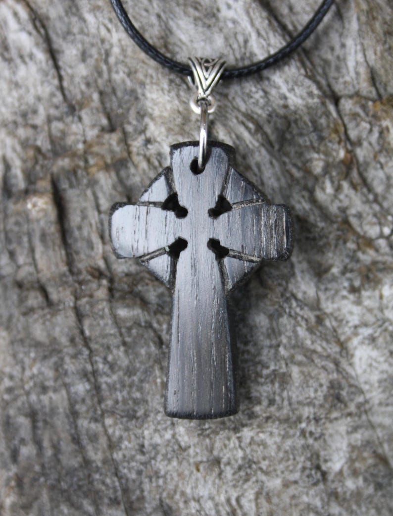 Ancient Irish Bog Wood Cross Necklace