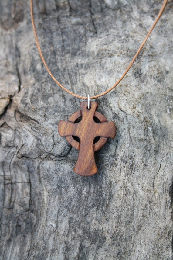 Hand Carved Wooden Celtic Cross Pendant, Irish Chestnut Wood Cross Necklace, Unique Wooden Celtic Jewelry for Men Made in Ireland