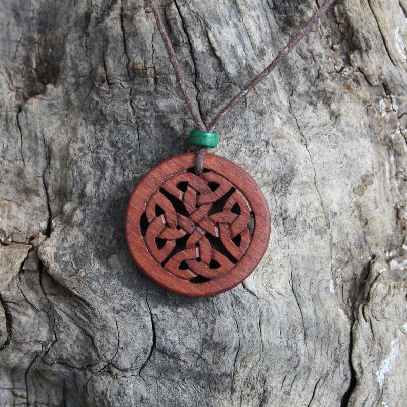 Celtic Infinity Knot Necklace, Rosewood Irish Woven Pendant, Hand-carved Celtic Jewellery, Irish Knot Necklace, Celtic Wiccan Wood Jewelry image 4