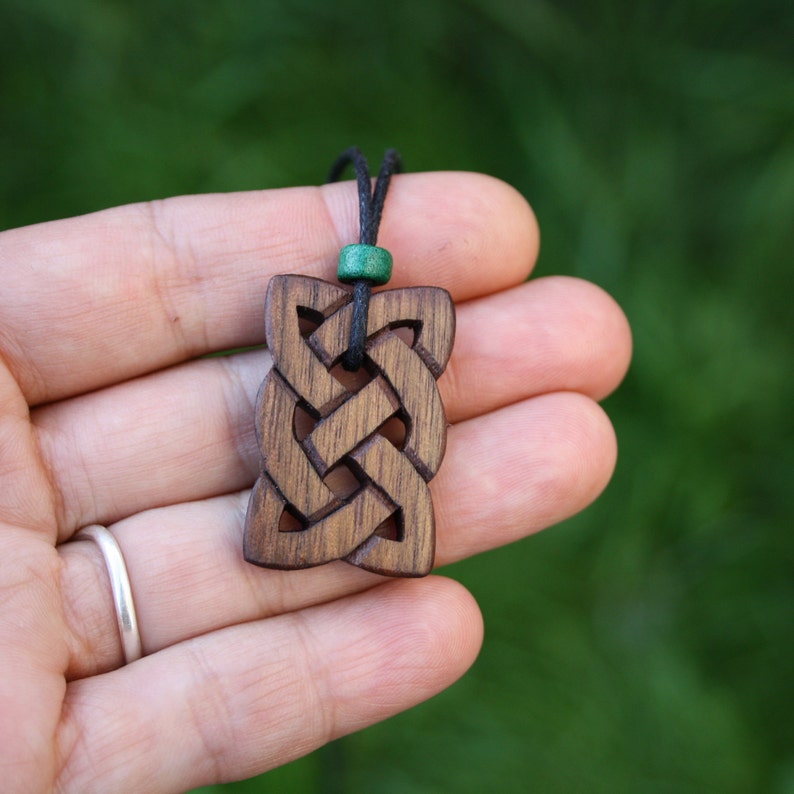Hand-carved Walnut Irish Knot Wooden Necklace, Eternity Celtic Pendant, Unique Wood Jewelry For Men, Gift From Ireland image 2