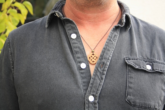 Hand Carved Wooden Celtic Cross Pendant, Irish Chestnut Wood Cross Necklace, Unique Wooden Celtic Jewelry for Men Made in Ireland