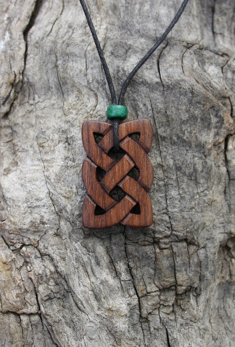 Hand-carved Walnut Irish Knot Wooden Necklace, Eternity Celtic Pendant, Unique Wood Jewelry For Men, Gift From Ireland image 1