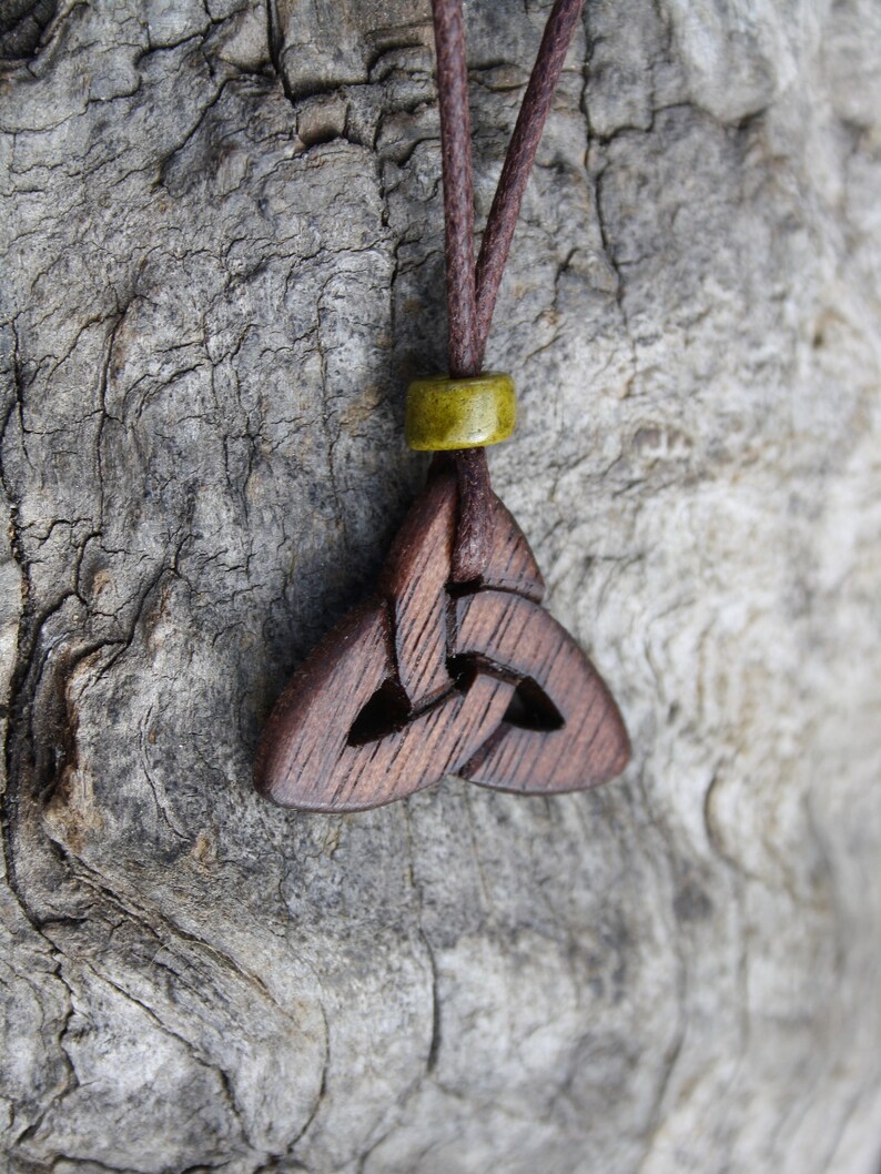 Walnut Trinity Knot Pendant Hand Carved Triquetra Necklace Etsy New