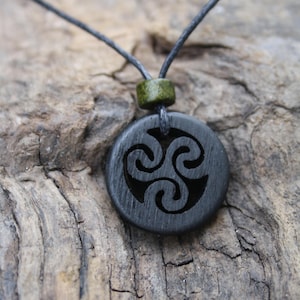 Hand-carved Irish Bog Oak Triskele Celtic Necklace