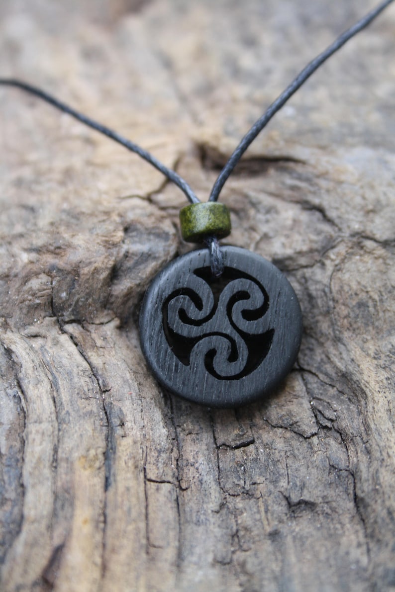 Hand-carved Irish Bog Oak Triskele Celtic Necklace