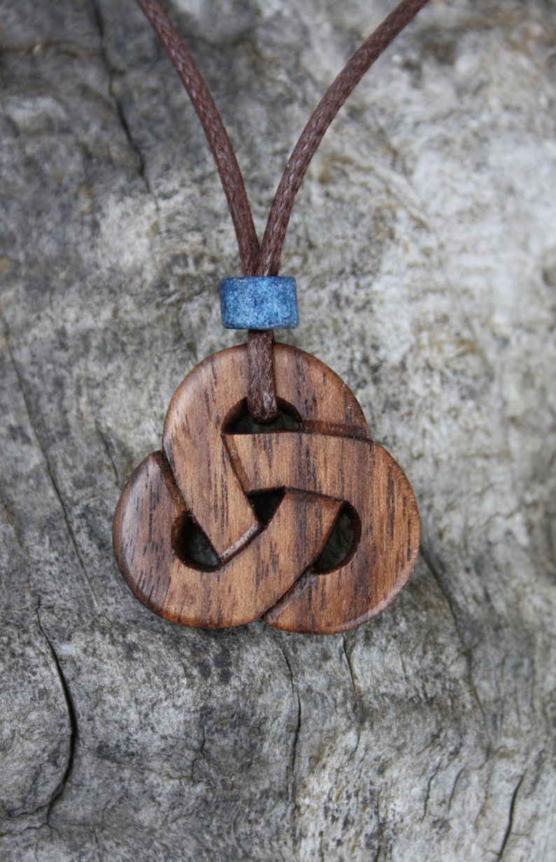 Druid Necklace For Him Celtic Triquetra Necklace Unique Celtic Wooden Gift Hand Made In Ireland Hand-carved Walnut Trinity Knot pendant
