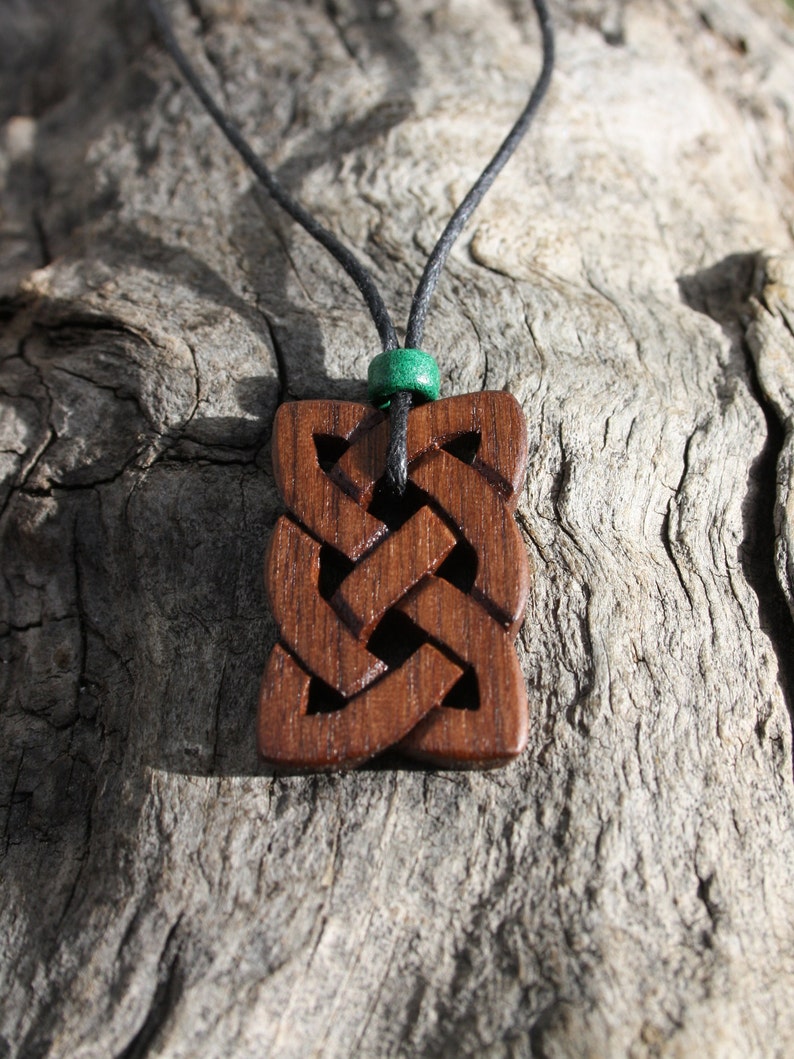 Hand-carved Walnut Irish Knot Wooden Necklace, Eternity Celtic Pendant, Unique Wood Jewelry For Men, Gift From Ireland image 4