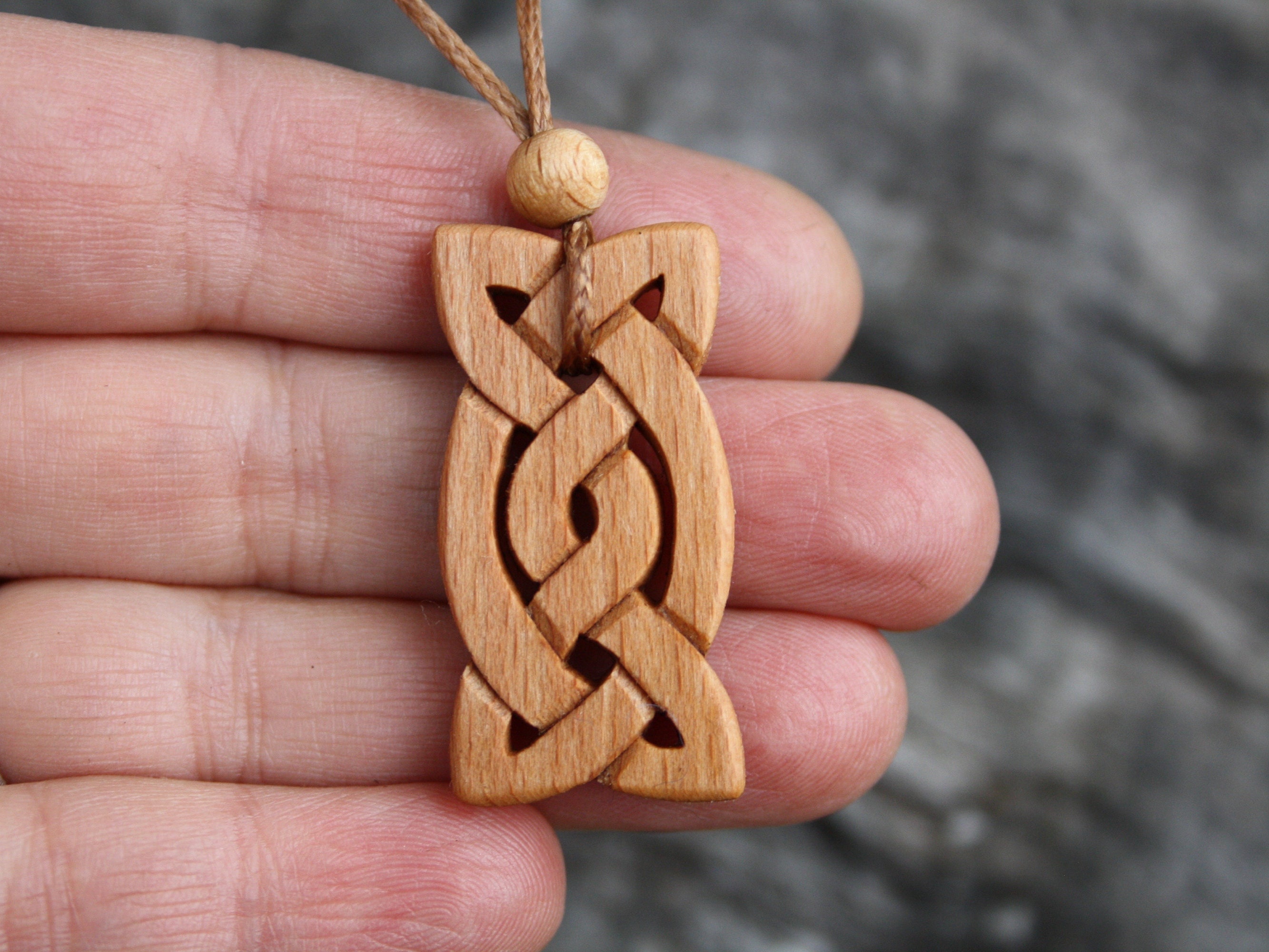 Hand Carved Celtic Knot Wooden Pendant Irish Beech Wood Etsy