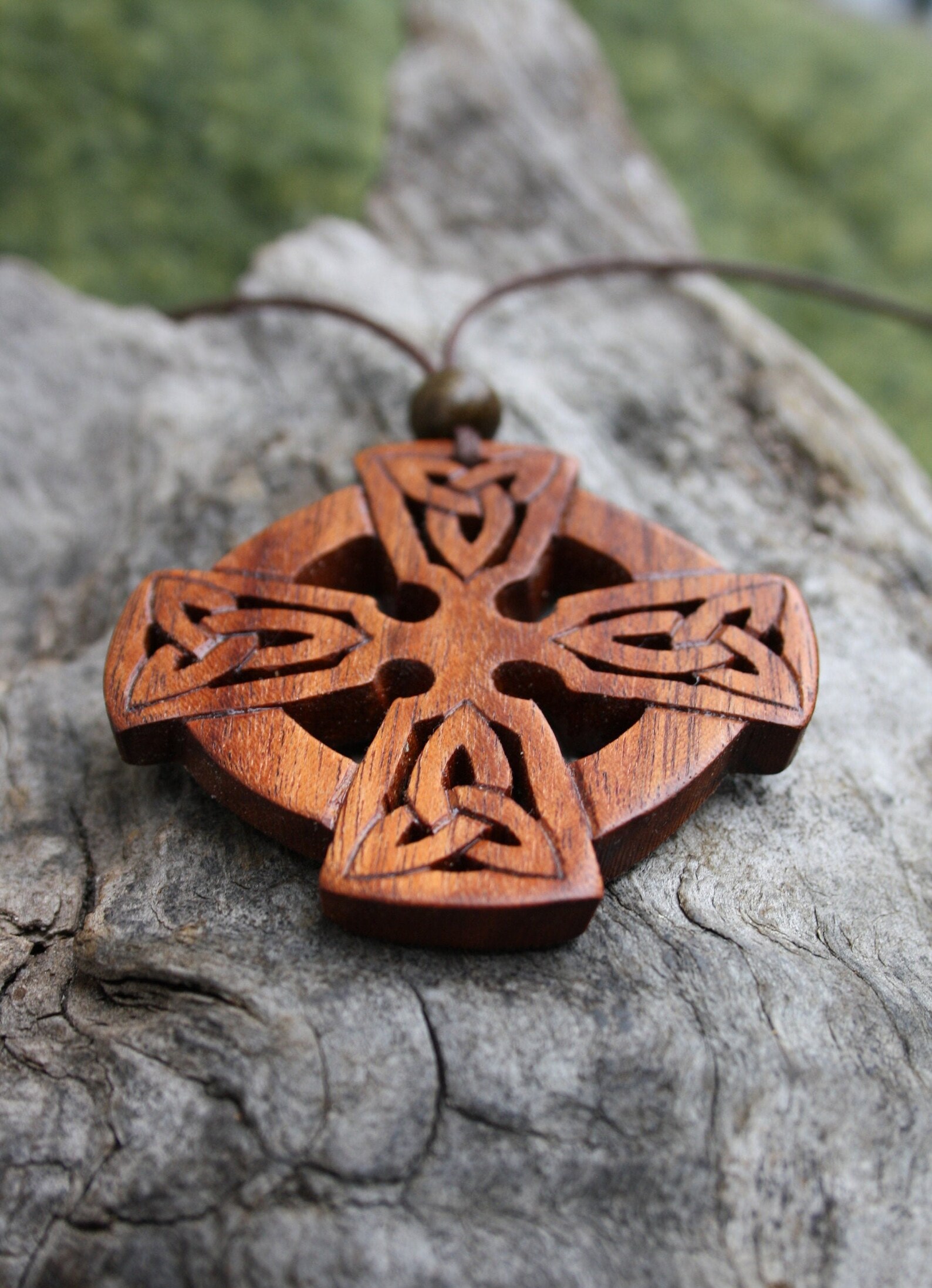 Celtic Cross Wooden Pendant Large Rosewood Hand Carved Wood Etsy