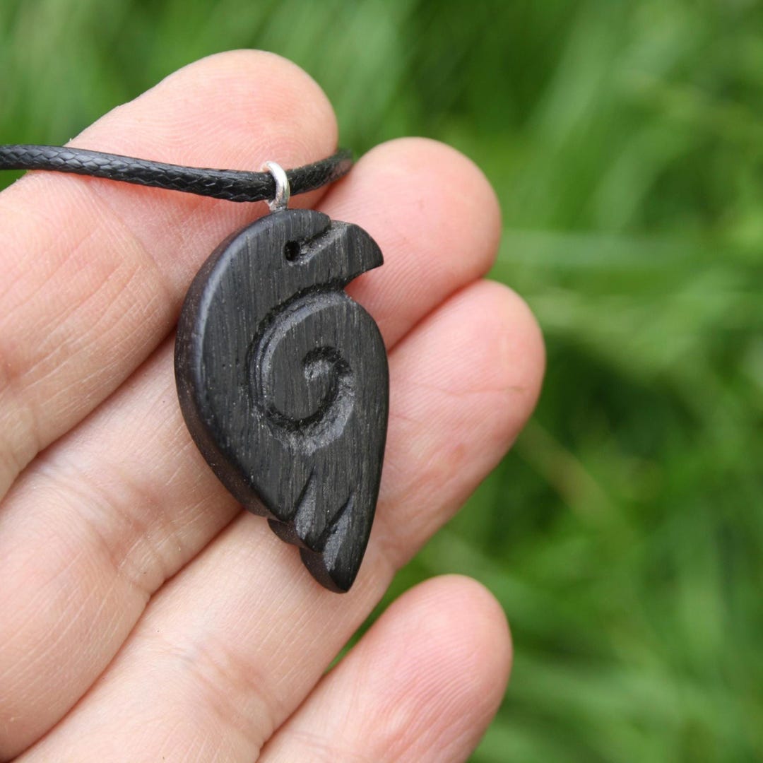 Irish Bog Oak Raven Necklace: Hand-carved Ancient Black Oak Celtic Crow ...