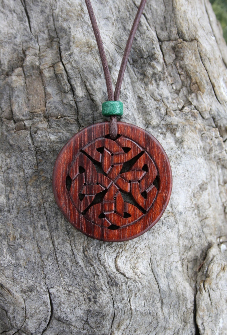 Celtic Infinity Knot Necklace, Rosewood Irish Woven Pendant, Hand-carved Celtic Jewellery, Irish Knot Necklace, Celtic Wiccan Wood Jewelry image 1