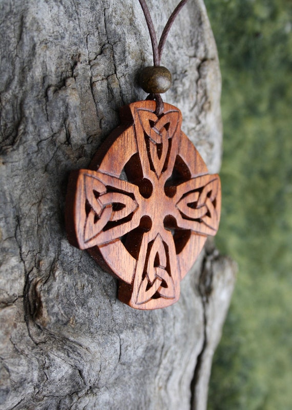 Celtic Wooden Cross Necklace, Unique Rosewood Celtic Cross Pendant