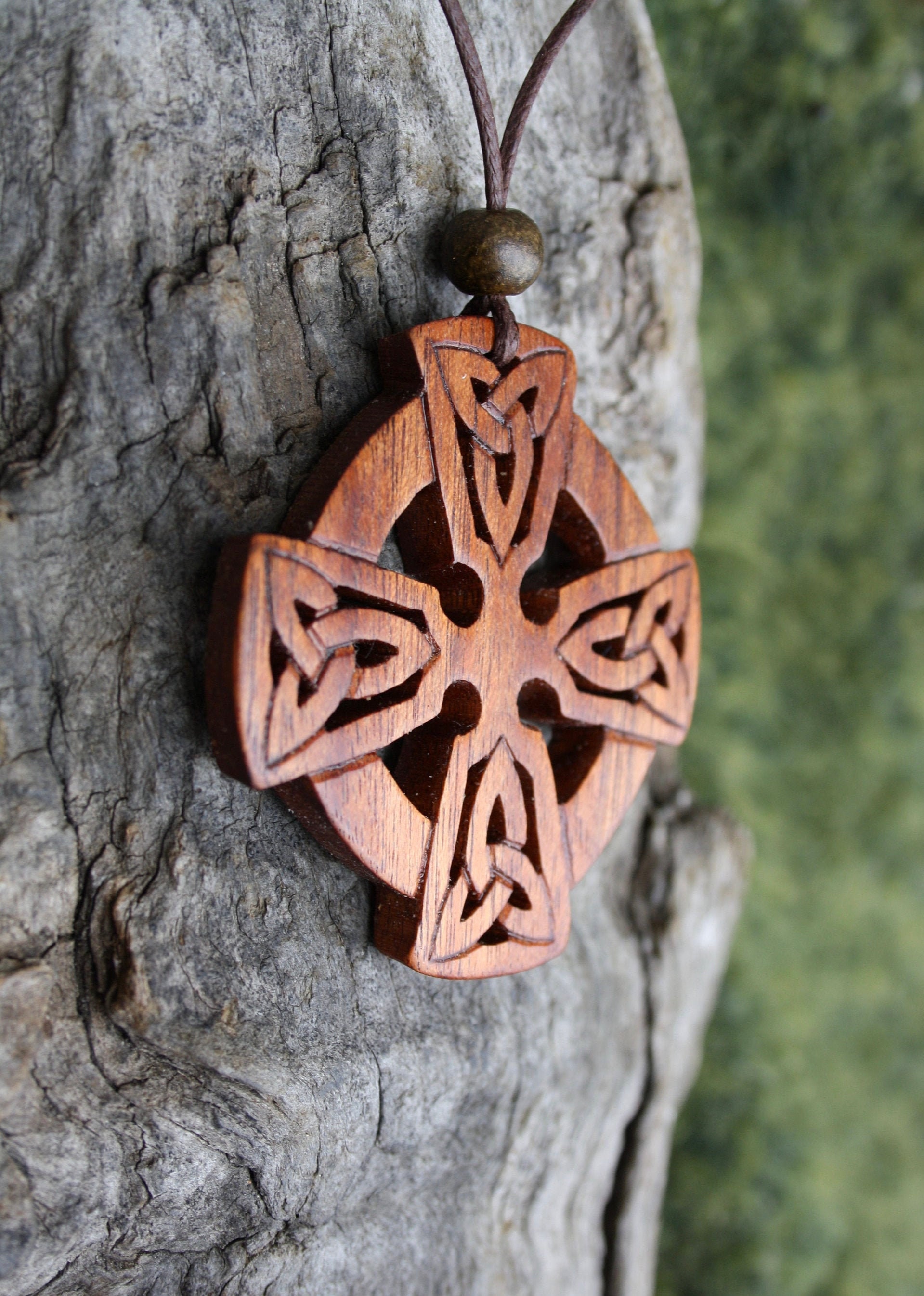 Celtic Wooden Cross Necklace, Unique Rosewood Celtic Cross Pendant for Men,  Hand Carved Wood Gift From Ireland -  Norway