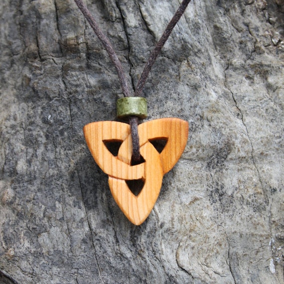 Irish Yew Wood Trinity Necklace Hand carved Triquetra Wooden