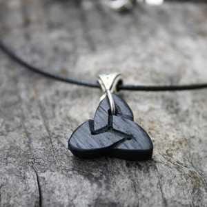 Small Irish Bog Oak Celtic Charm Necklace, 5000 Year Old Black Oak Carved Trinity Wood Pendant, Unique Celtic Irish Jewelry From Ireland