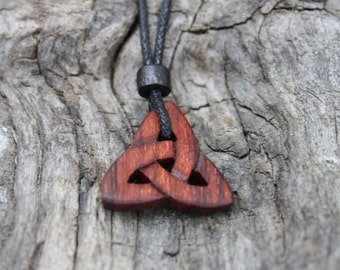 Rosewood Celtic Triquetra Necklace, Hand-carved Trinity Knot Pendant, Small Celtic Wooden Pendant Made In Ireland