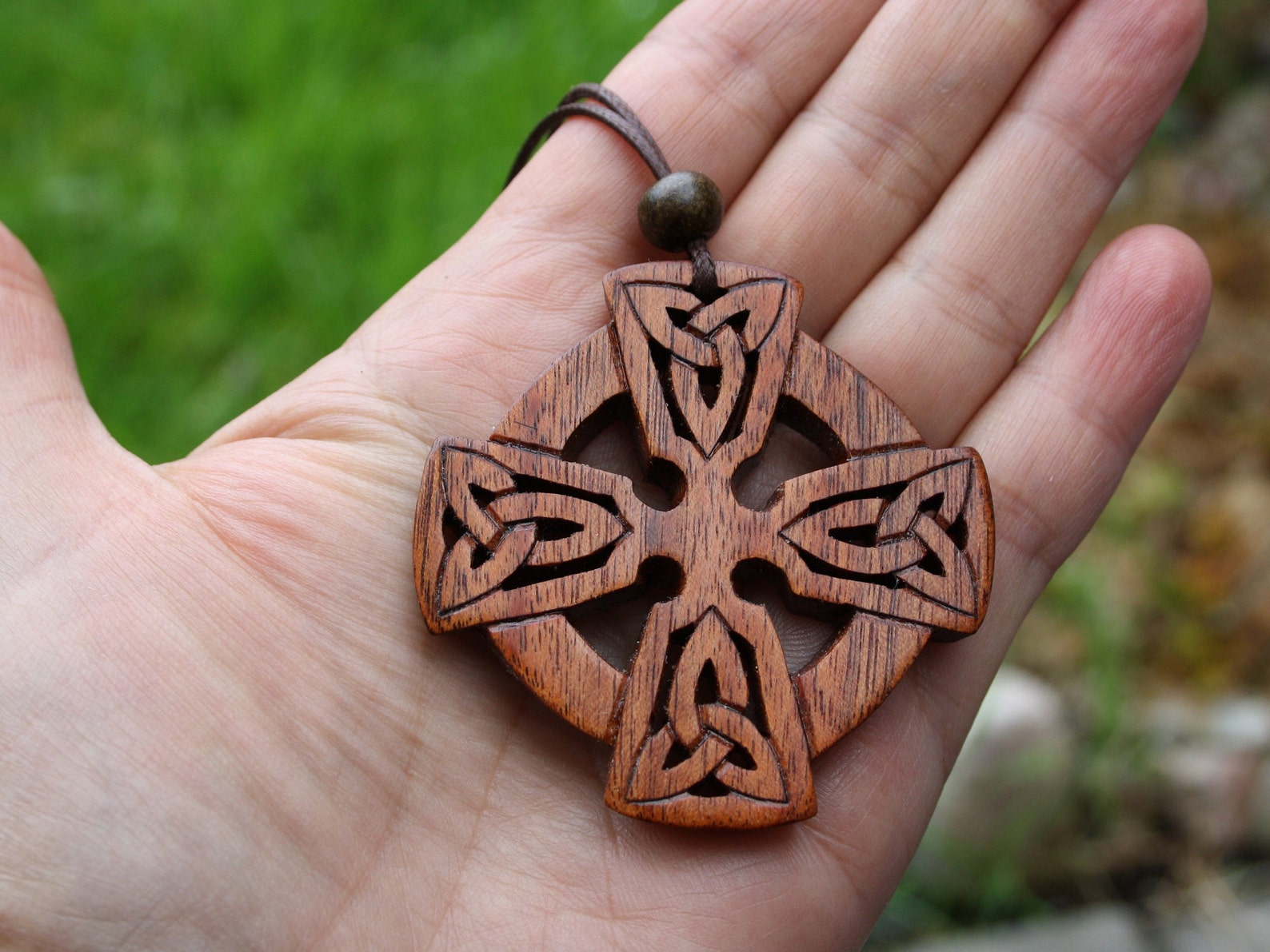 Celtic Cross Wooden Pendant Large Rosewood Hand Carved Wood Etsy
