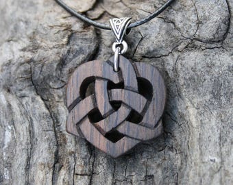 Hand-Carved Bog Oak Trinity Celtic Heart Pendant: Ancient Wood Irish Knot Necklace -- U.S Tariffs Included In Shipping --