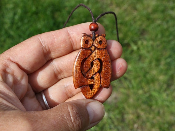 Buy Hand carved Wooden Owl Necklace Mahogany Celtic Owl Pendant