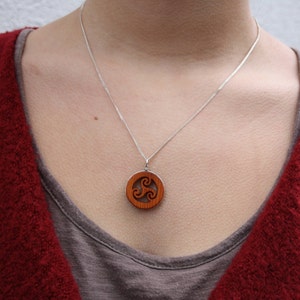 Hand Carved Yew Wood Spiral Triskele Necklace On Sterling Silver, Unique Celtic Pagan Triskelion Pendant, Made In Ireland Jewelry image 5