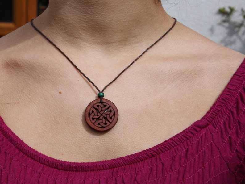 Celtic Infinity Knot Necklace, Rosewood Irish Woven Pendant, Hand-carved Celtic Jewellery, Irish Knot Necklace, Celtic Wiccan Wood Jewelry image 7