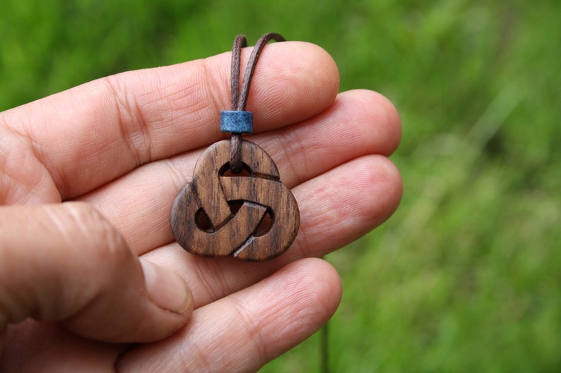 Druid Necklace For Him Celtic Triquetra Necklace Unique Celtic Wooden Gift Hand Made In Ireland Hand-carved Walnut Trinity Knot pendant