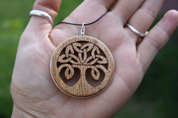 Hand Carved Wooden Celtic Cross Pendant, Irish Chestnut Wood Cross Necklace, Unique Wooden Celtic Jewelry for Men Made in Ireland