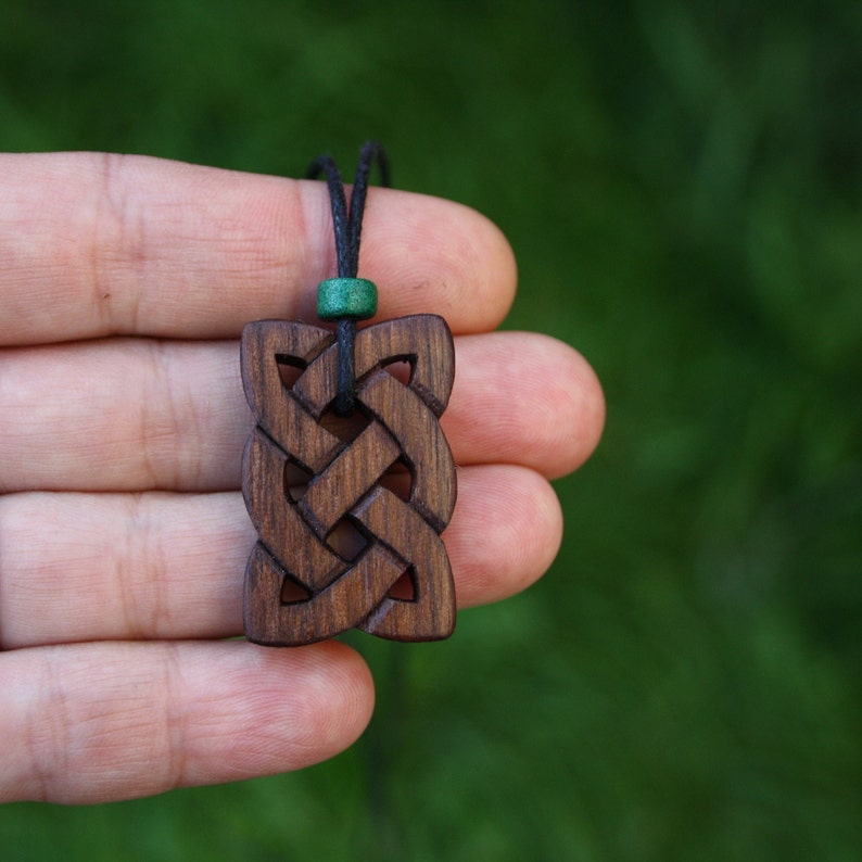 Hand-carved Walnut Irish Knot Wooden Necklace, Eternity Celtic Pendant, Unique Wood Jewelry For Men, Gift From Ireland image 5