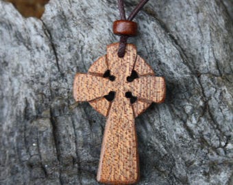 Mahogany Celtic Cross Pendant: Handmade Irish Cross Wooden Necklace