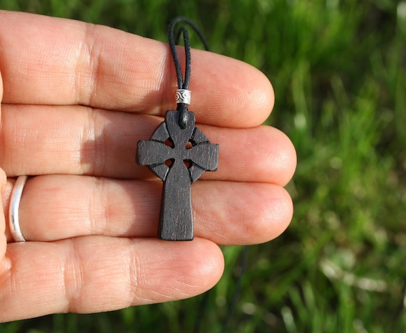 Celtic Wooden Cross Necklace, Unique Rosewood Celtic Cross Pendant