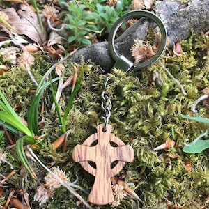 Irish Oak Celtic Cross Key-chain - Celtic Wooden Cross Handmade In Ireland
