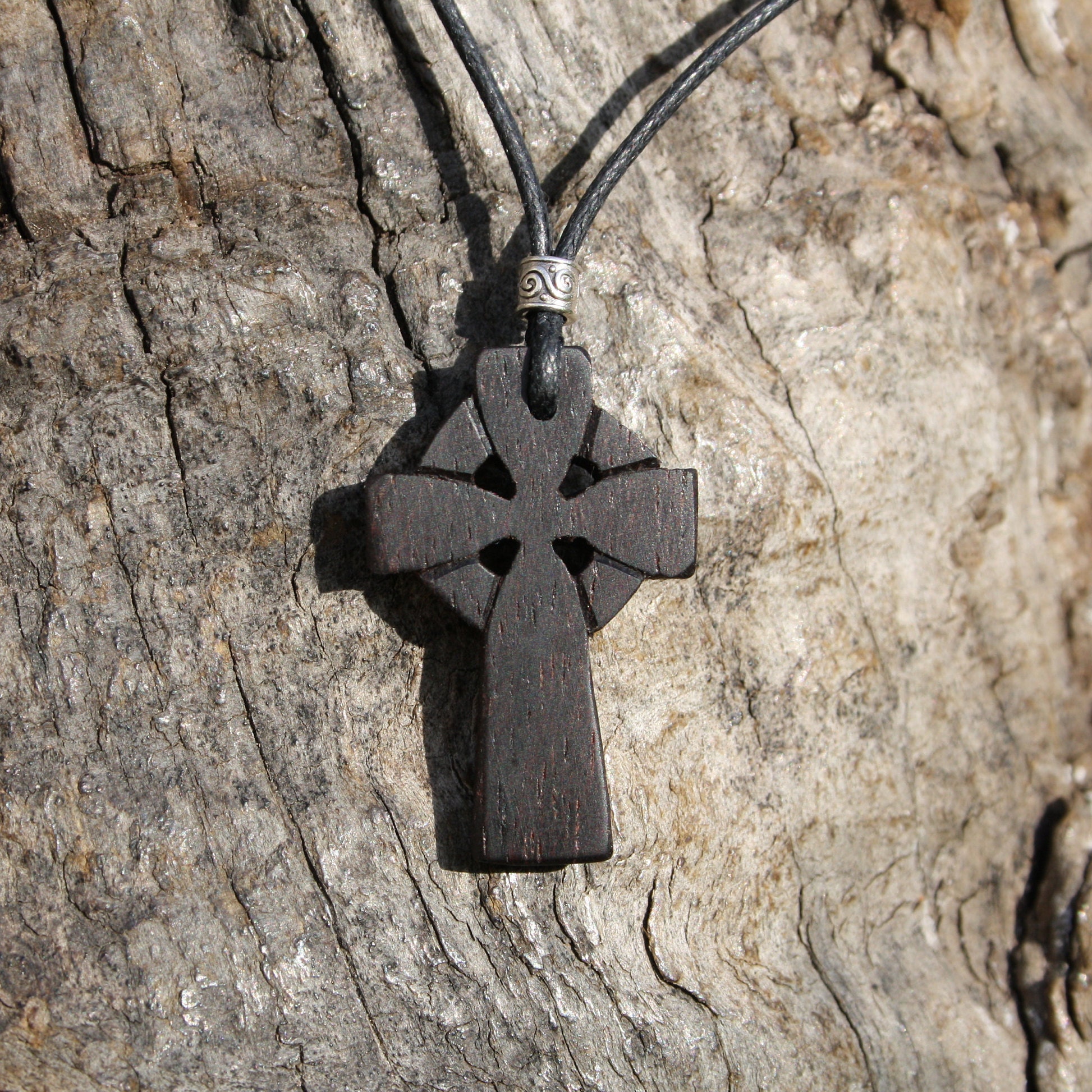 Celtic Wooden Cross Necklace, Unique Rosewood Celtic Cross Pendant for Men,  Hand Carved Wood Gift From Ireland -  Norway