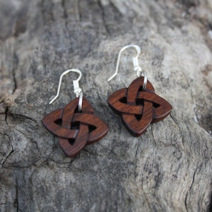 Celtic Love Knot Earrings, Hand Carved Rosewood Celtic Knot Earrings, Unique Wood Anniversary Gift, Made In Ireland, Eternal Love Gift
