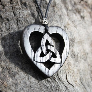 Irish Bog Oak Celtic Heart Wooden Pendant, Handcarved 5000 Year Old Irish Bog Wood Trinity Necklace, Unique Celtic Jewellery From Ireland