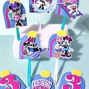 Minnie Mouse Pool Party Cupcake Topper, Minnie Mouse in the Pool Party Decorations, Pool Party, Beach Party, Minnie Daisy