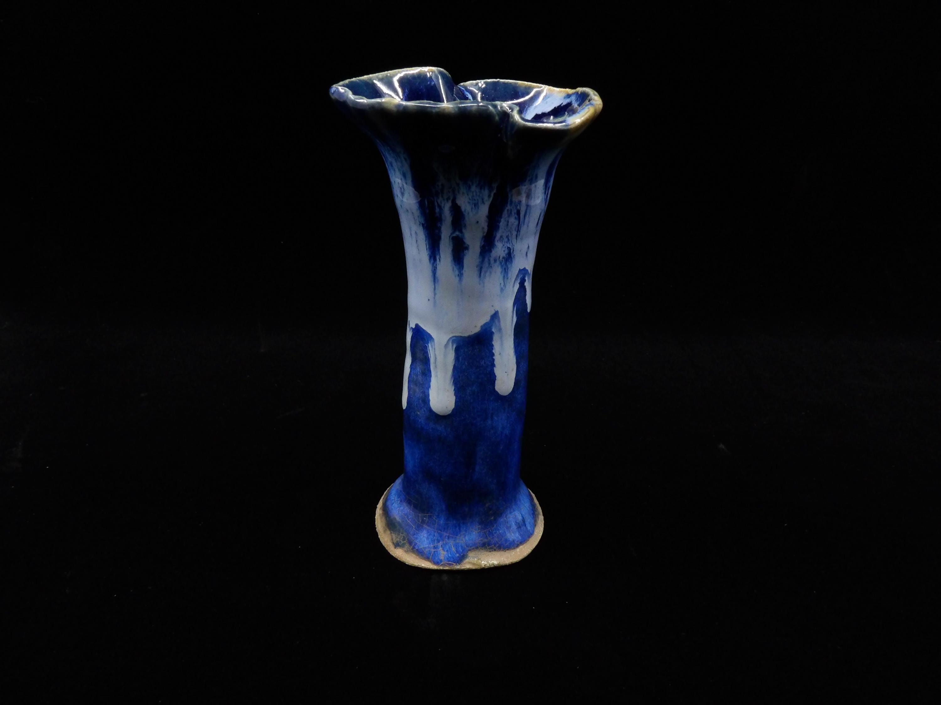 Vintage Blue Drip Glaze Pottery Vase - Etsy