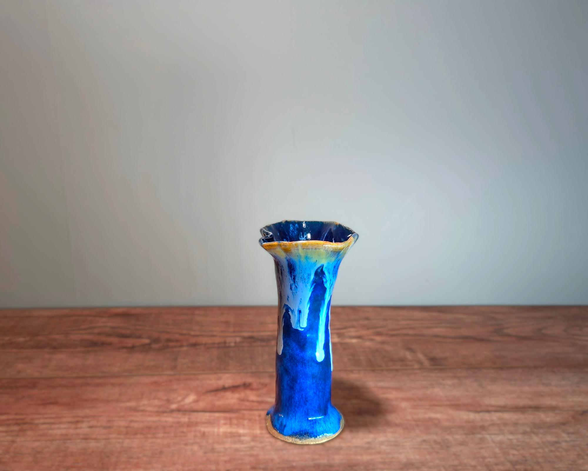 Vintage Blue Drip Glaze Pottery Vase - Etsy