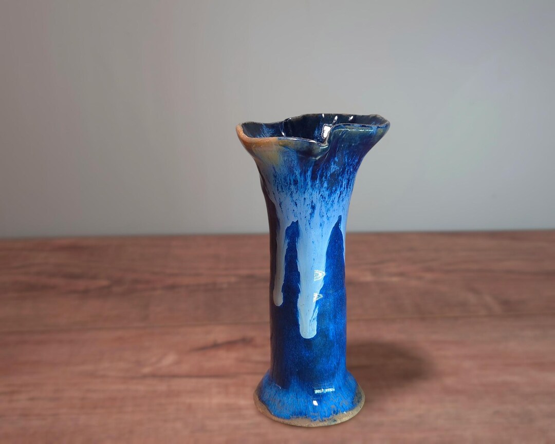 Vintage Blue Drip Glaze Pottery Vase - Etsy