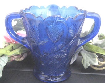 Mosser Spooner cobalt blue glass inverted Strawberry on the vine