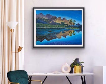 Original Blue Reflection Lake Oil Painting – Wall Art Decor - Mountain Lake Realistic Landscape Art – Nature Homedecor (30x40cm)