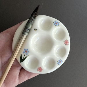 SECOND Handmade mini Ceramic painting palette Brush rest. Portable travel pallet. Gift for artist.